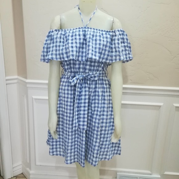 Anthro 11 1 Tylho S Gingham Dress Blue - Picture 5 of 7